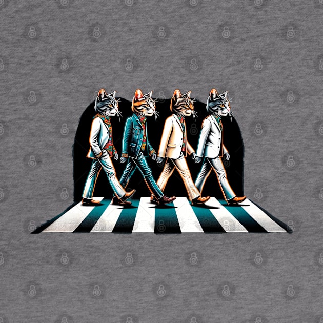 Feline Fab Four - Cat Beatles Abbey Road Parody Art by Doming_Designs